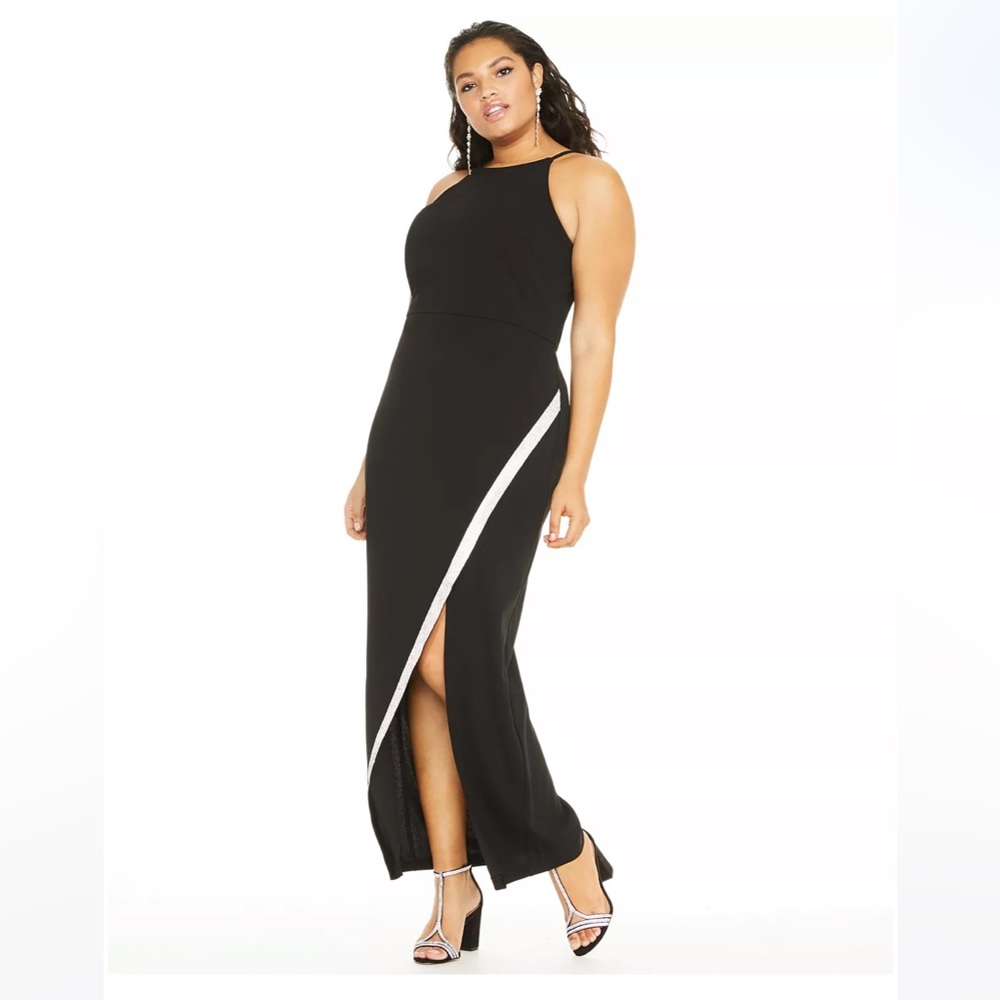 Plus Size Rhinestone Slit Gown - Picture 2 of 5